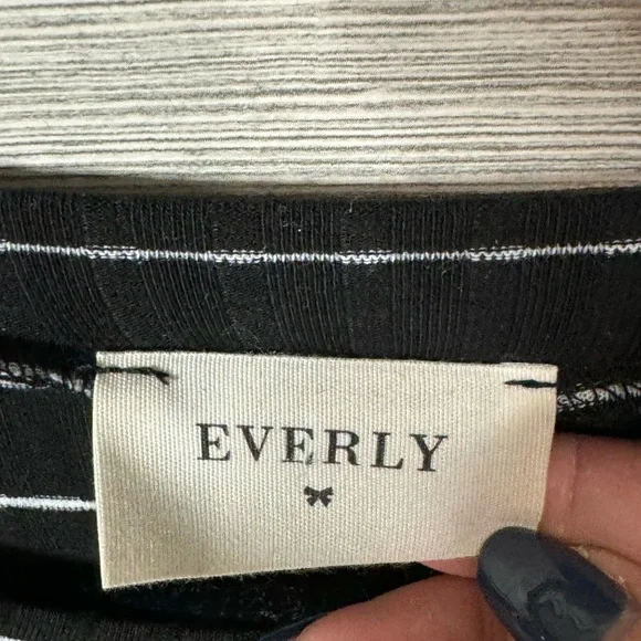 Every Black with White Stripe Ribbed Bodycon Tie-Wrap Dress Size Medium Mini - Picture 6 of 8